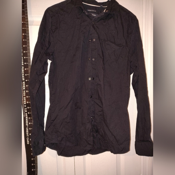 Kenneth Cole Men's Dark Button-Up Shirt Casual Black White Slim Fit Dress  Shirt